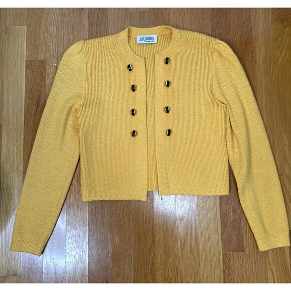 VTG St John By Marie Gray Knit Cardigan Open XS Knit Short Gold Buttons - Picture 1 of 11